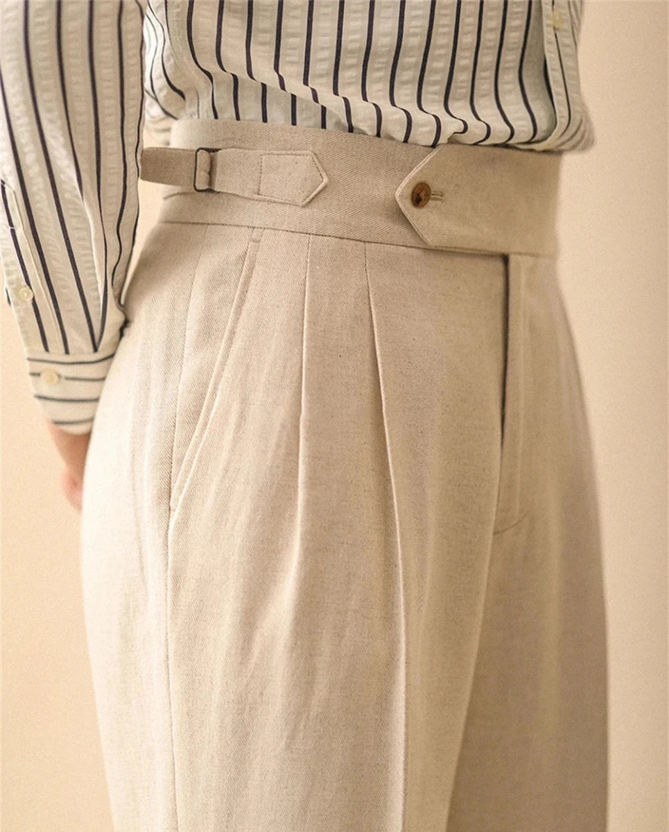 Linen straight fit business pants