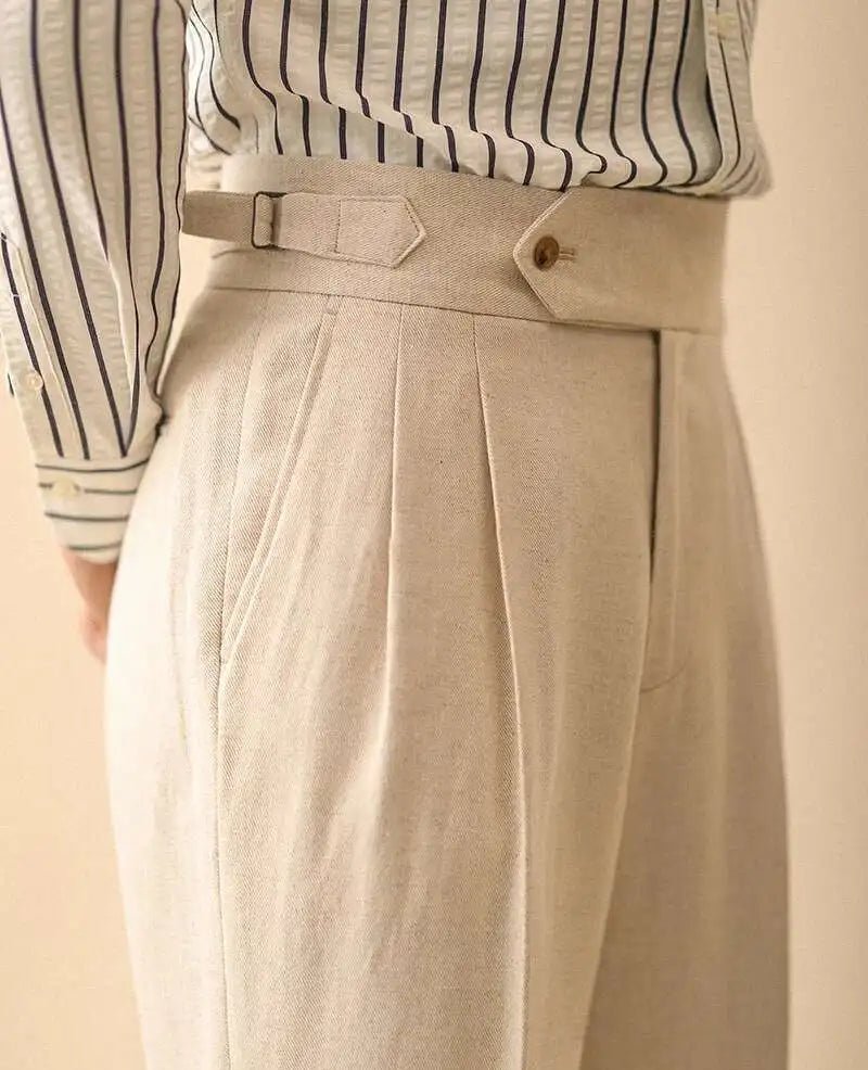 Linen summer high-waist elegant trousers
