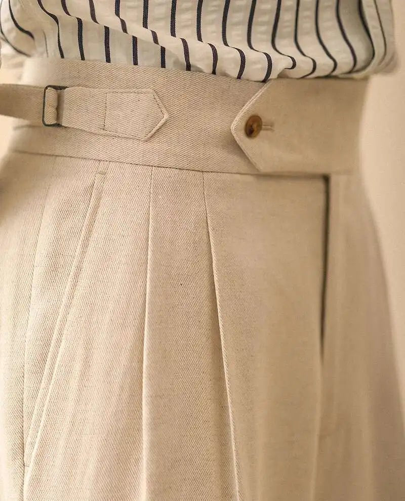 Linen summer high-waist elegant trousers