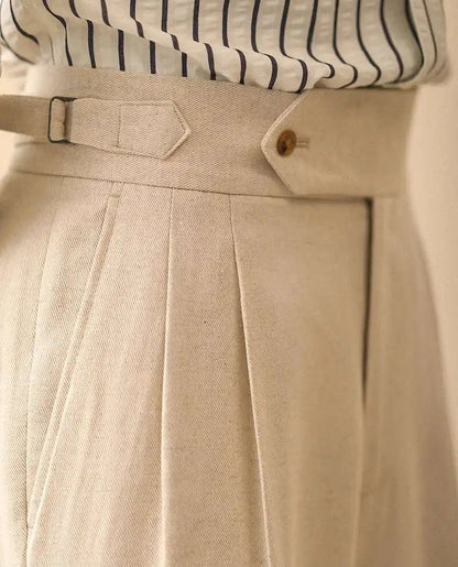 Linen summer high-waist elegant trousers