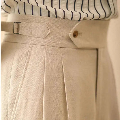 Linen summer high-waist elegant trousers