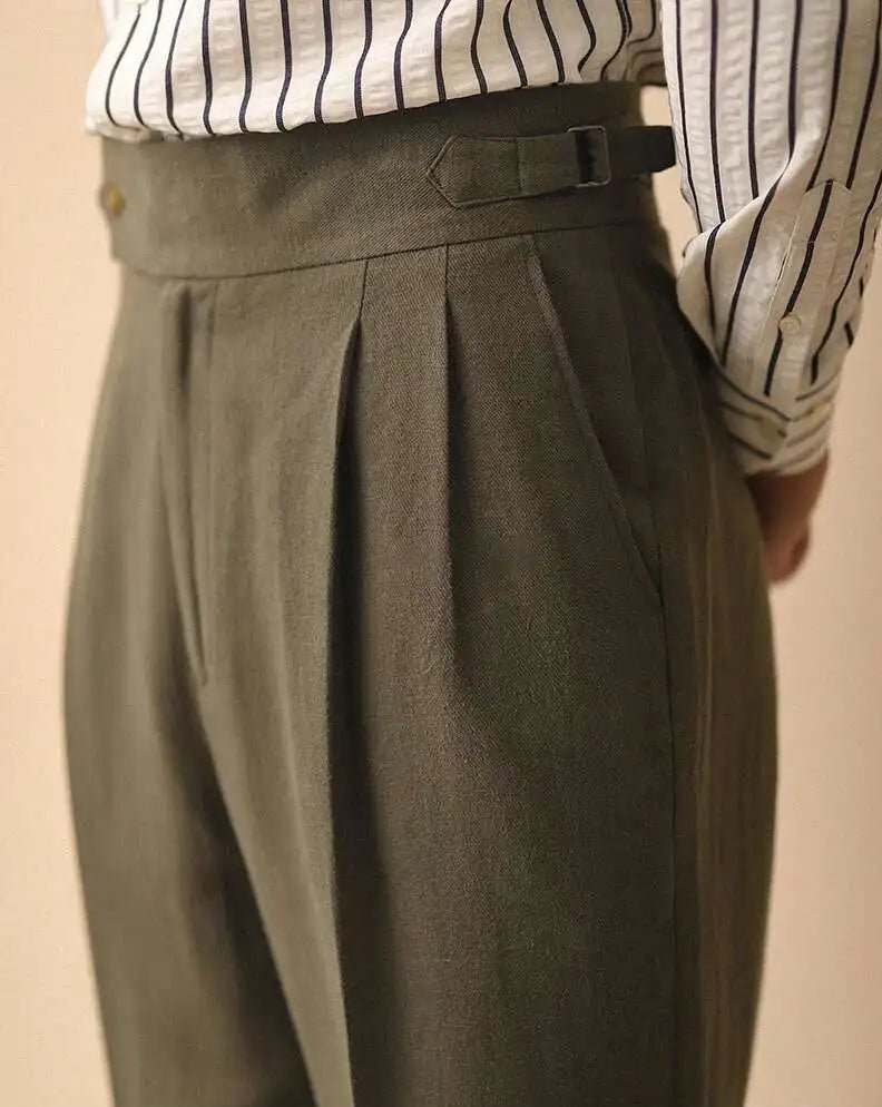 Linen summer high-waist elegant trousers