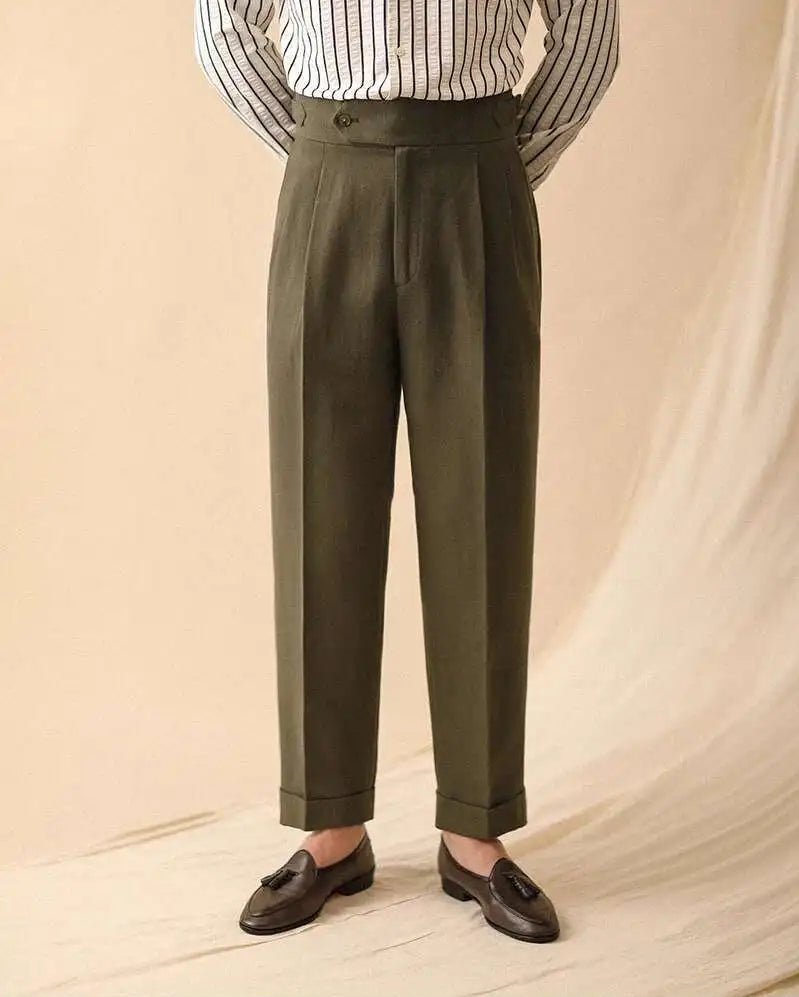 Linen summer high-waist elegant trousers