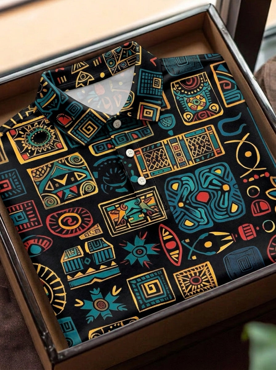 Men's Casual Multi Geometric Art Printed Short Sleeves Polo Shirt