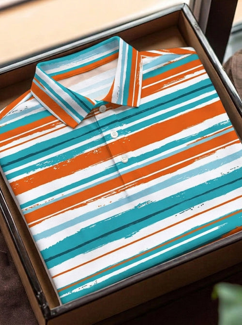Men's Casual Multicolor Art Striped Printed Short Sleeves Polo Shirt