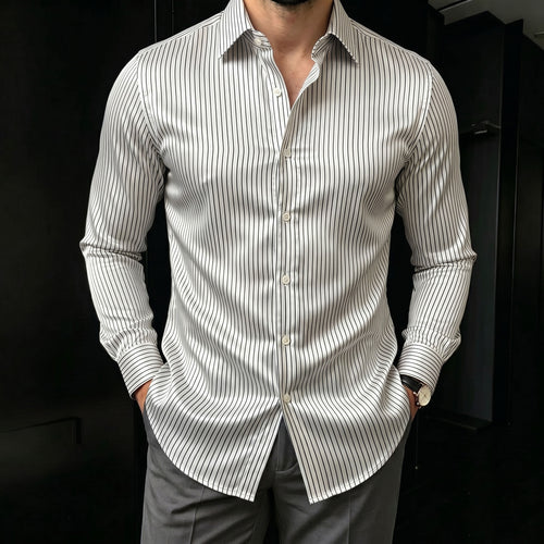 Men's Black & White Striped Printed Long Sleeve Shirt