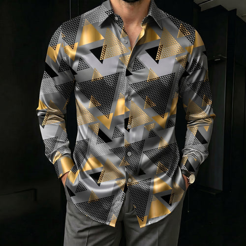 Men's Black & White Striped Printed Long Sleeve Shirt