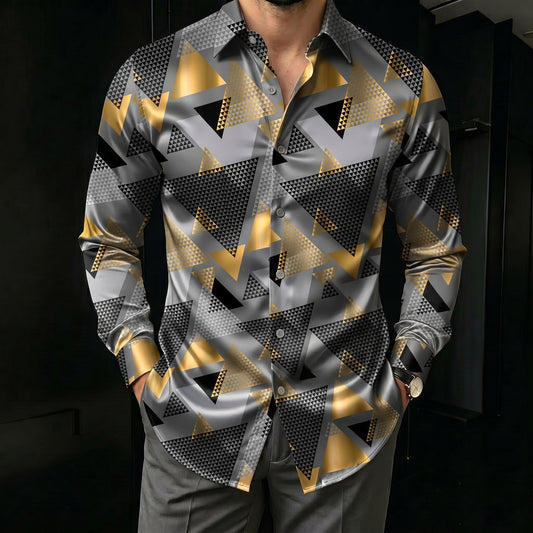 Men's Black & White Striped Printed Long Sleeve Shirt