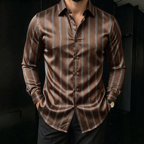 Men's Black Striped Printed Long Sleeve Shirt