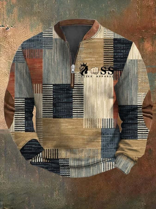 Men's Retro Letter Design Printed Casual Zipper Collar Long-Sleeved Sweatshirt