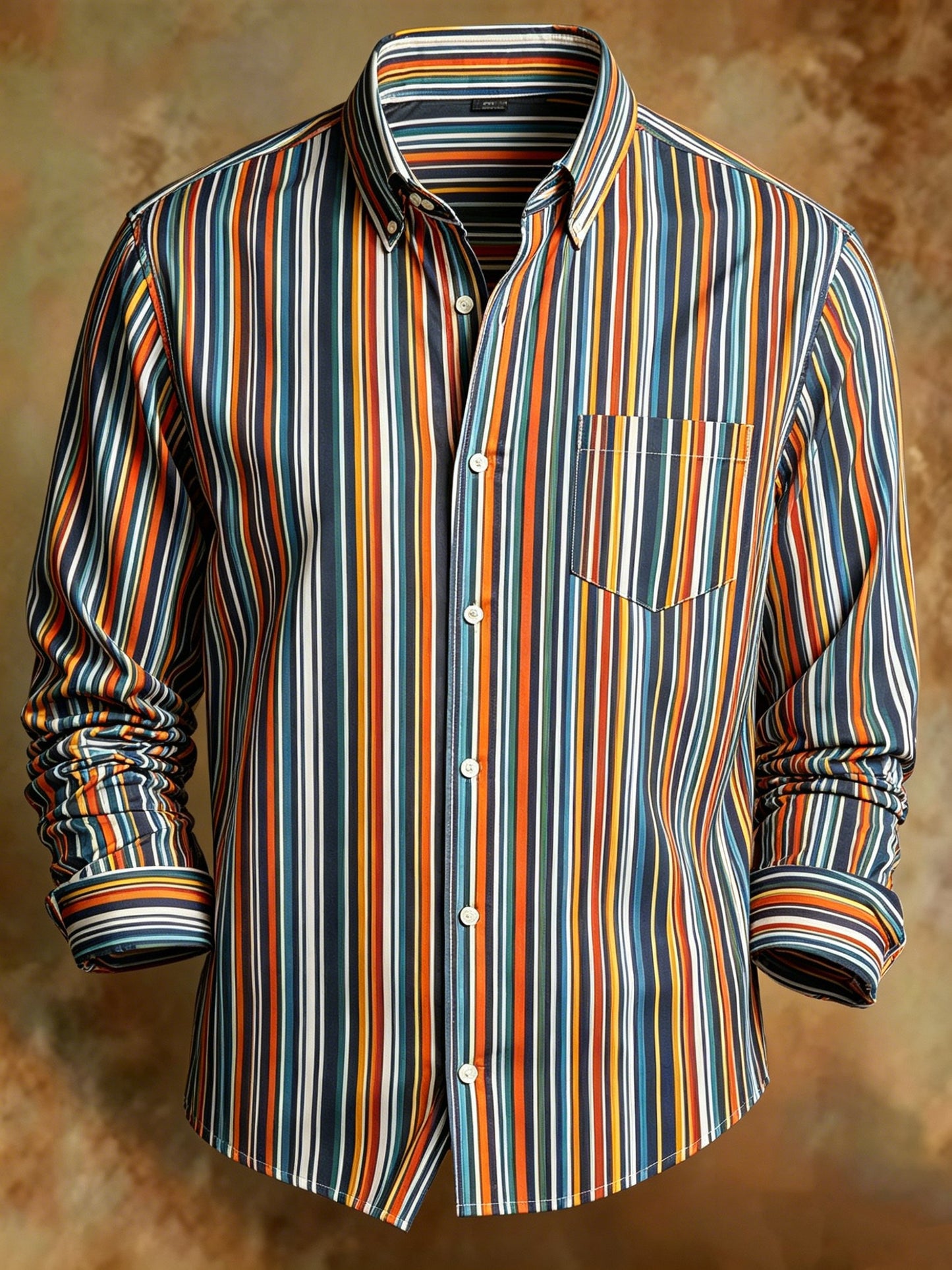 Men's Retro Striped Colorful Print Business Shirt