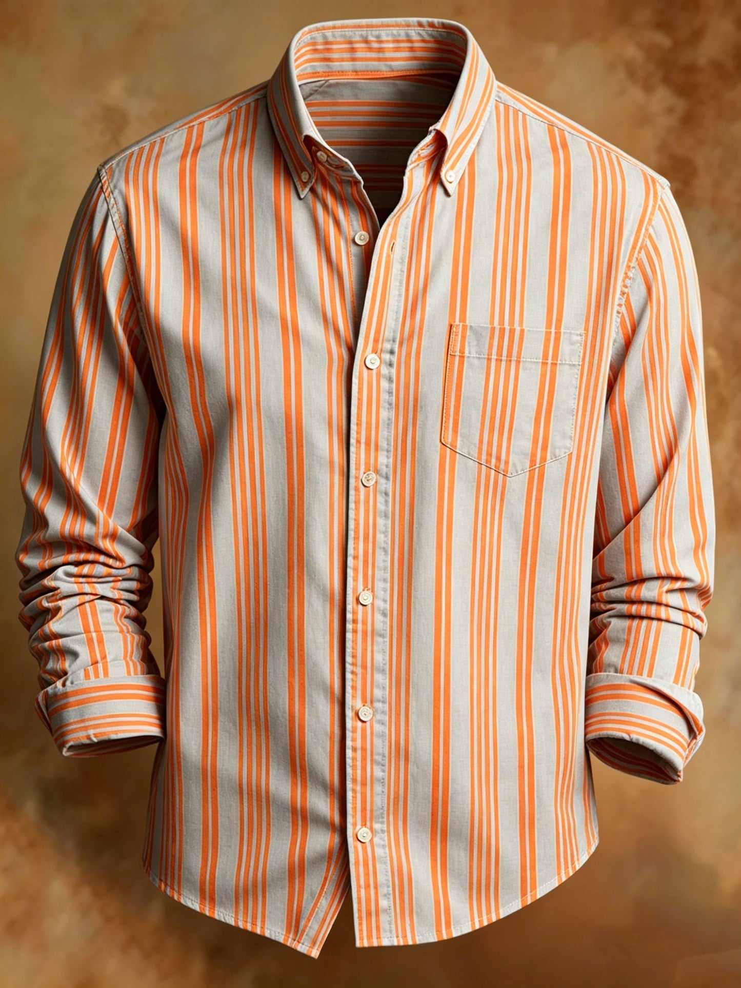 Men's Retro Orange Stripied Print Business Shirt