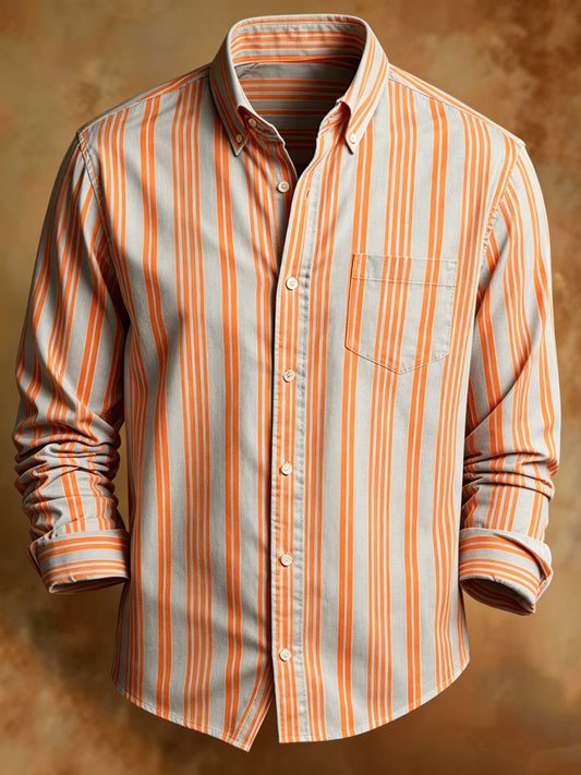 Men's Retro Orange Stripied Print Business Shirt
