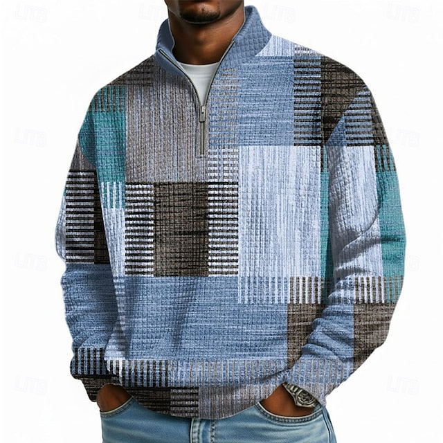 Men's Geometric Plaid Waffle Sweatshirt