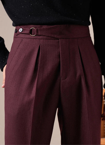 Single-pleat straight high-waist trousers