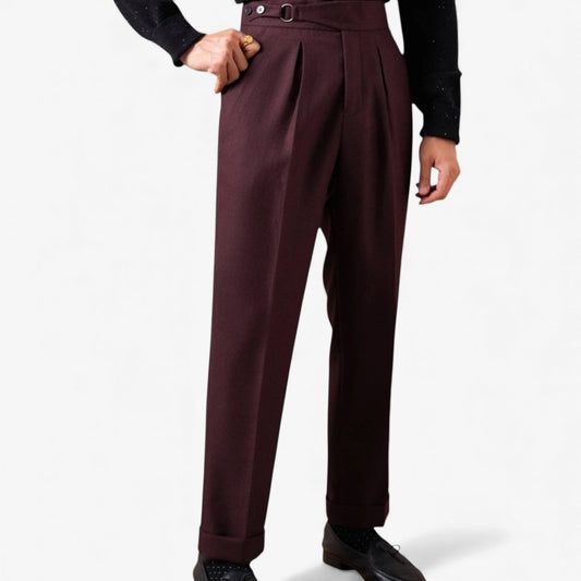 Single-pleat straight high-waist trousers