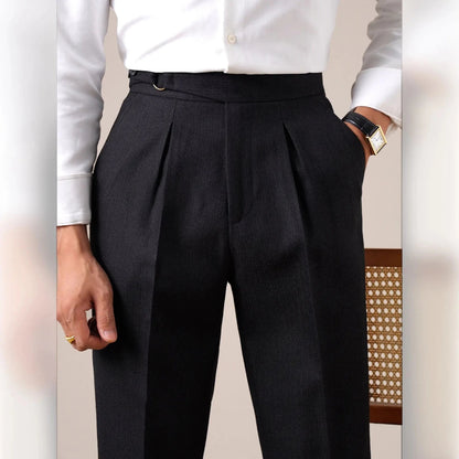Single-pleat straight high-waist trousers