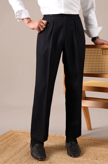 Single-pleat straight high-waist trousers