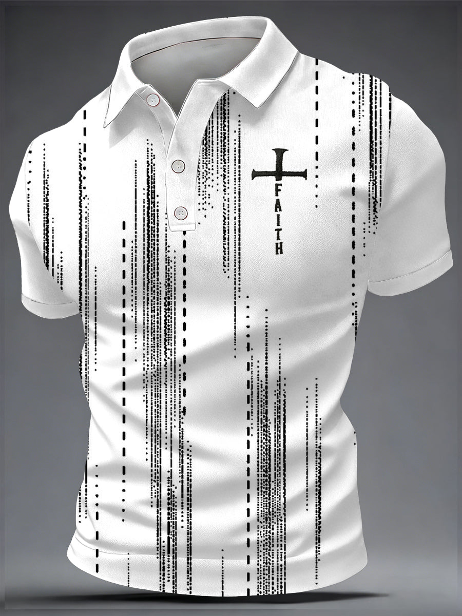 Men's Faith Print Casual Short Sleeve Polo Shirt