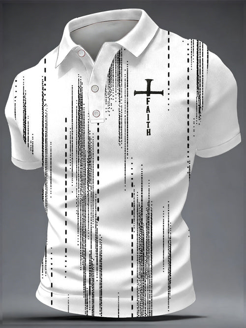 Men's Faith Print Casual Short Sleeve Polo Shirt