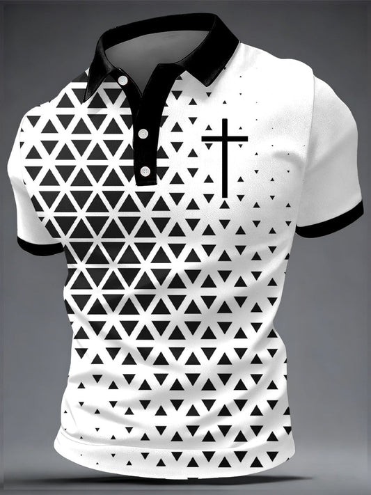 Men's Faith Print Casual Short Sleeve Polo Shirt