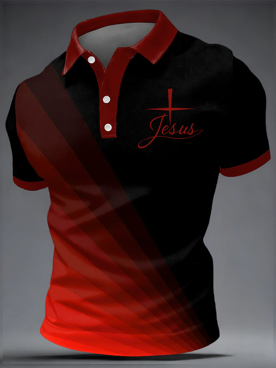 Men's Faith Print Casual Short Sleeve Polo Shirt
