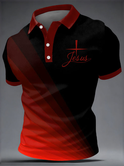 Men's Faith Print Casual Short Sleeve Polo Shirt