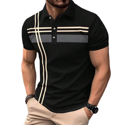?Time-Limited Special?Men's Striped Short Sleeve Collared Top