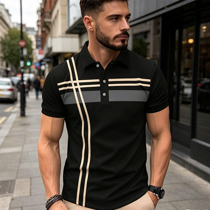 ?Time-Limited Special?Men's Striped Short Sleeve Collared Top