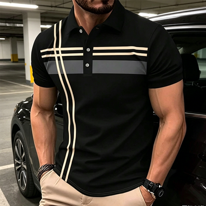 ?Time-Limited Special?Men's Striped Short Sleeve Collared Top