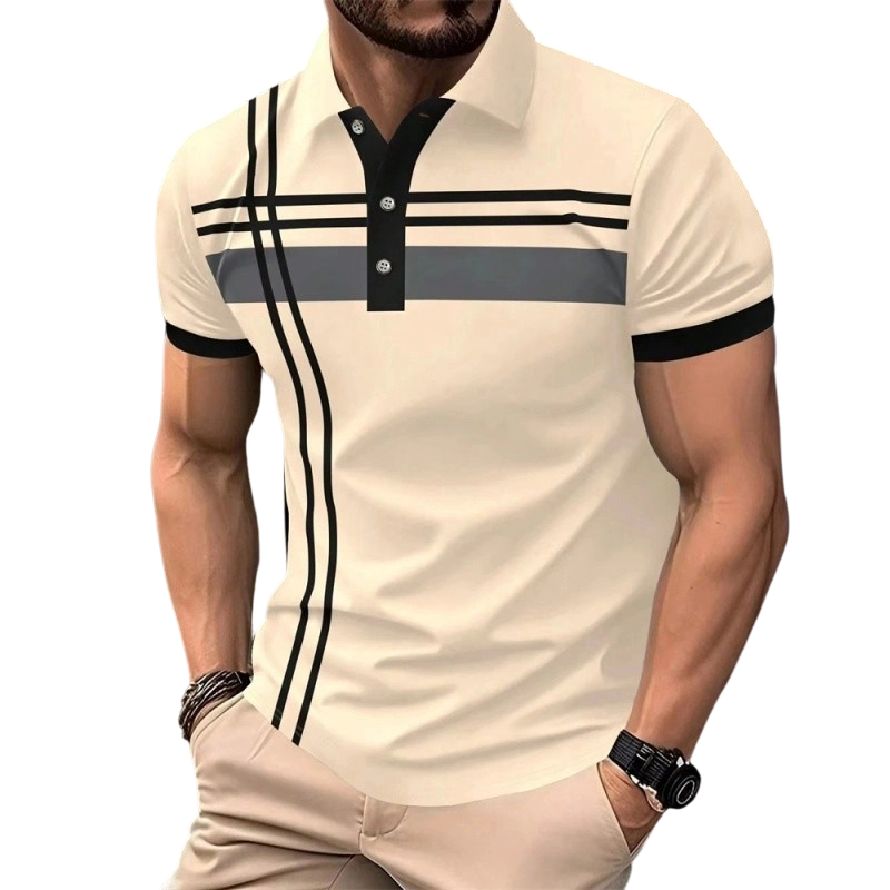 ?Time-Limited Special?Men's Striped Short Sleeve Collared Top