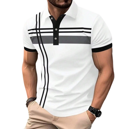?Time-Limited Special?Men's Striped Short Sleeve Collared Top