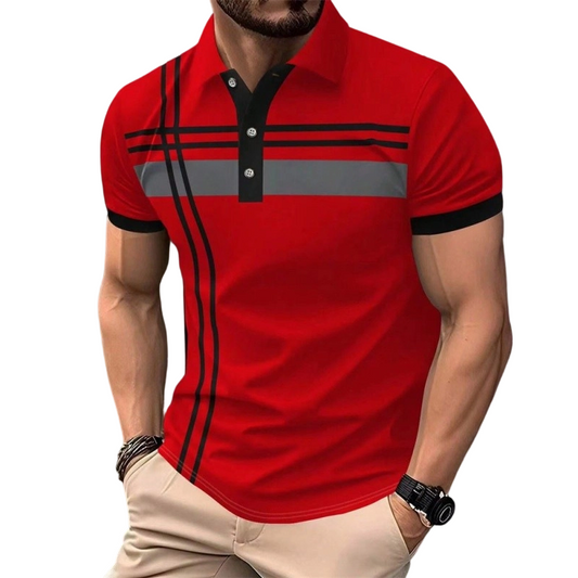 ?Time-Limited Special?Men's Striped Short Sleeve Collared Top