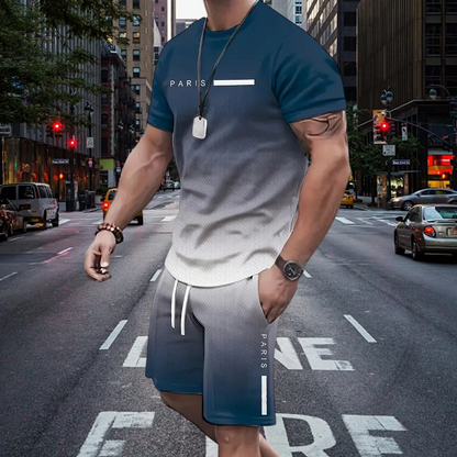 🏖️Summer Cool Deal: ONLY $29.99!!!😎Men's Gradient Color T-Shirt & Shorts Set