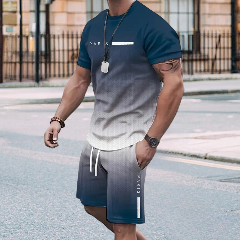 🏖️Summer Cool Deal: ONLY $29.99!!!😎Men's Gradient Color T-Shirt & Shorts Set