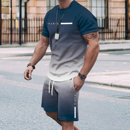 🏖️Summer Cool Deal: ONLY $29.99!!!😎Men's Gradient Color T-Shirt & Shorts Set