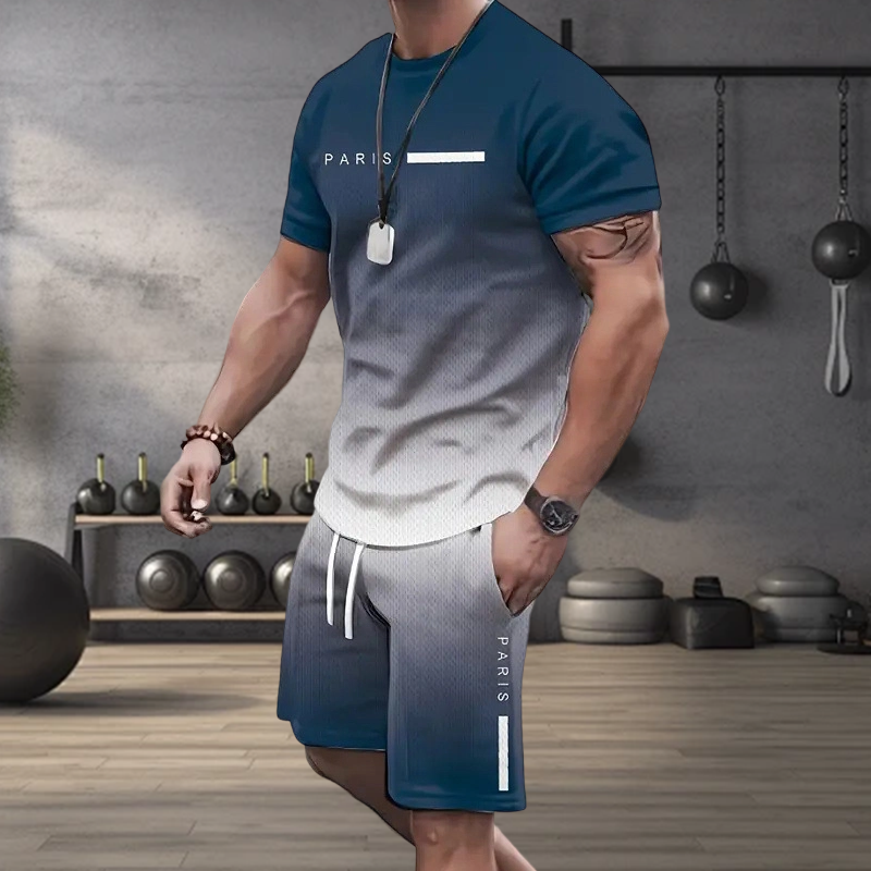 🏖️Summer Cool Deal: ONLY $29.99!!!😎Men's Gradient Color T-Shirt & Shorts Set