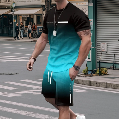 🏖️Summer Cool Deal: ONLY $29.99!!!😎Men's Gradient Color T-Shirt & Shorts Set