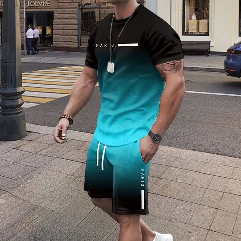 🏖️Summer Cool Deal: ONLY $29.99!!!😎Men's Gradient Color T-Shirt & Shorts Set
