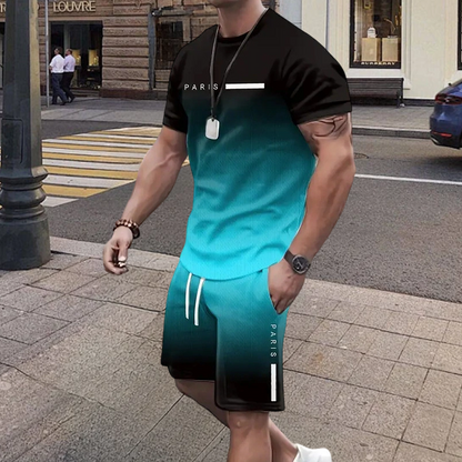 🏖️Summer Cool Deal: ONLY $29.99!!!😎Men's Gradient Color T-Shirt & Shorts Set