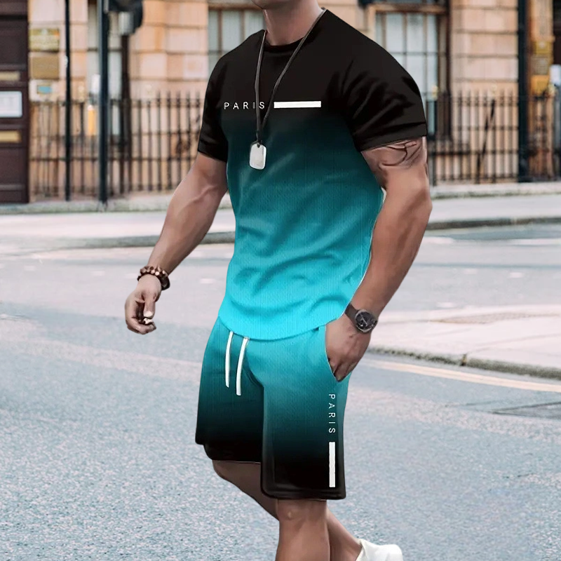 🏖️Summer Cool Deal: ONLY $29.99!!!😎Men's Gradient Color T-Shirt & Shorts Set