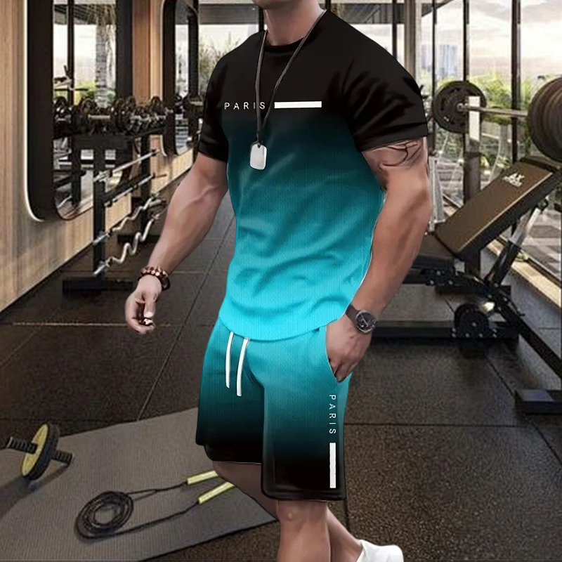 🏖️Summer Cool Deal: ONLY $29.99!!!😎Men's Gradient Color T-Shirt & Shorts Set