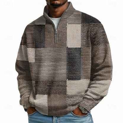 Men's Geometric Plaid Waffle Sweatshirt