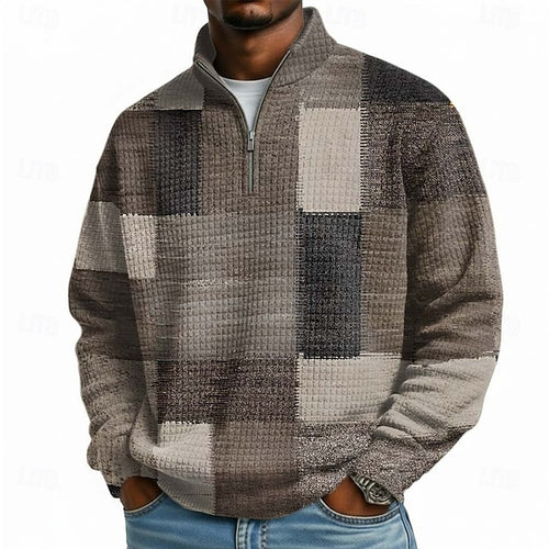 Men's Geometric Plaid Waffle Sweatshirt