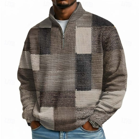 Men's Geometric Plaid Waffle Sweatshirt