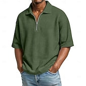 Men's Waffle Polo Shirts Zip Polo