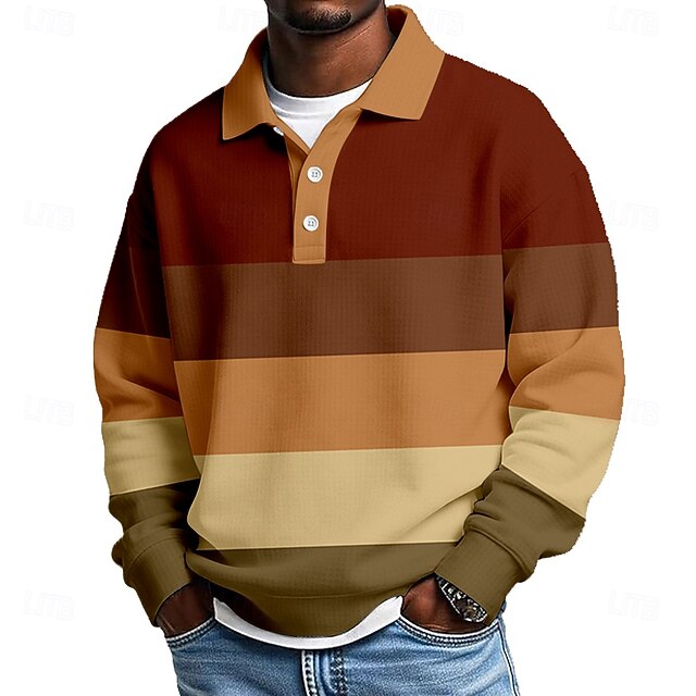 Men's Horizontal Stripes Waffle Polo Shirts