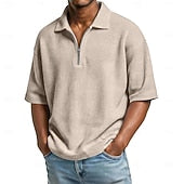 Men's Waffle Polo Shirts Zip Polo