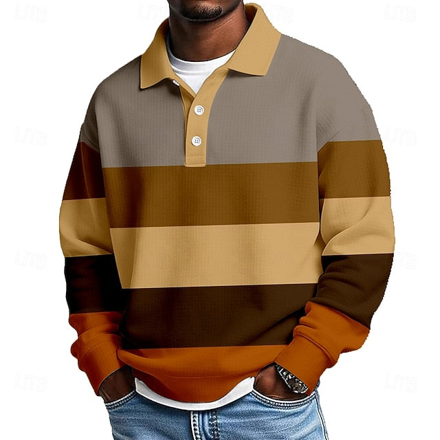 Men's Horizontal Stripes Waffle Polo Shirts
