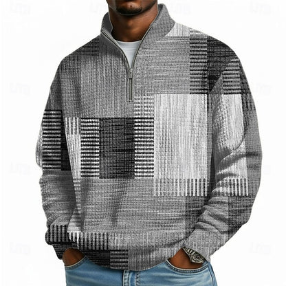Men's Geometric Plaid Waffle Sweatshirt